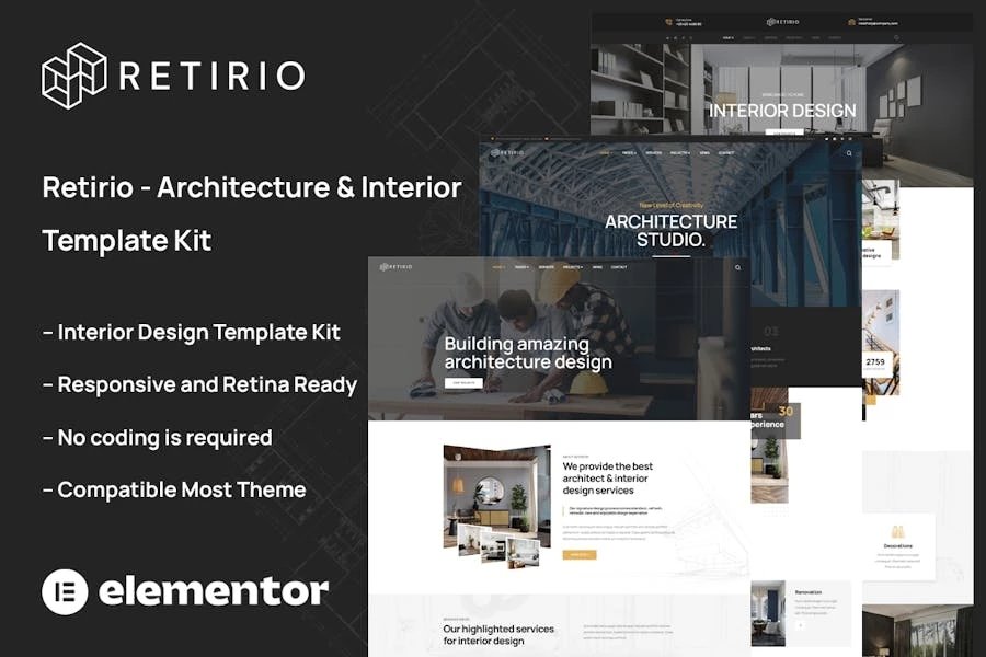Retirio - Template Kit Elementor para arquitectura e interiores