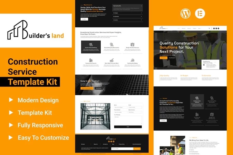 Builders Land - Template Kit Elementor para construcción y edificación