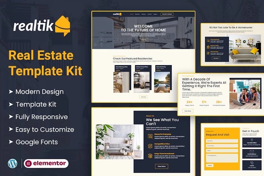 Realtik - Template Kit Elementor para ventas inmobiliarias y inmobiliarias