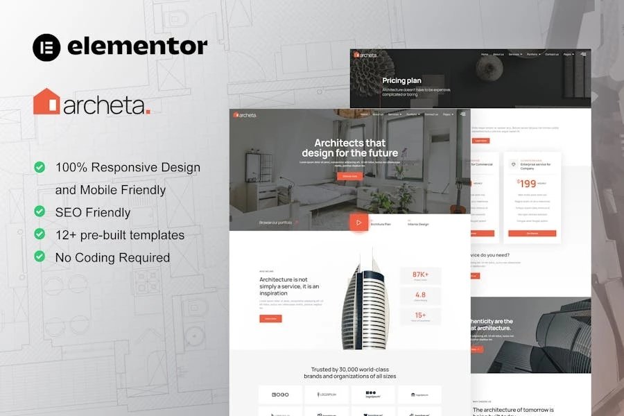 Archeta - Template Kit Elementor para servicios de arquitectura y construcción
