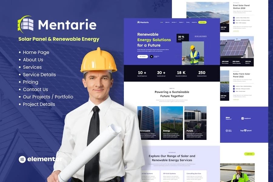 Mentarie - Template Kit Elementor para paneles solares y energía sostenible