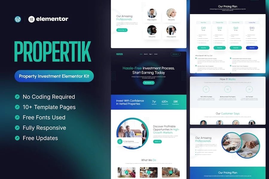 Propertik - Kit de plantillas Elementor Pro de inversión inmobiliaria