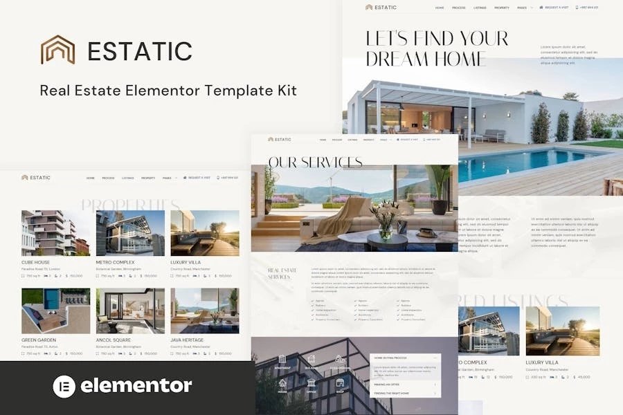 Estatic - Template Kit Elementor de bienes raíces
