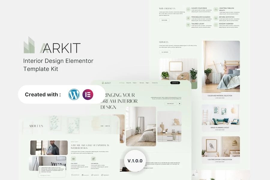 Aarkit - Kit de plantillas Elementor de diseño de interiores