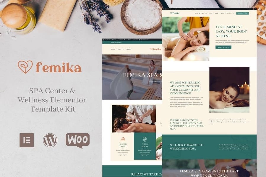 Femika - Kit de plantillas Elementor Pro para centro de spa y bienestar