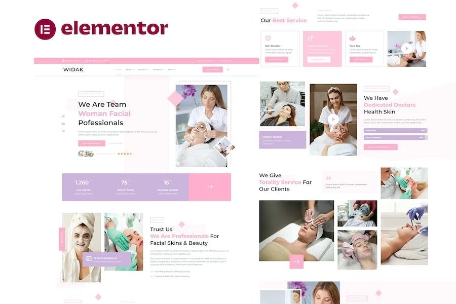 Widak - Template Kit Elementor Pro para cuidado facial y tratamiento de belleza