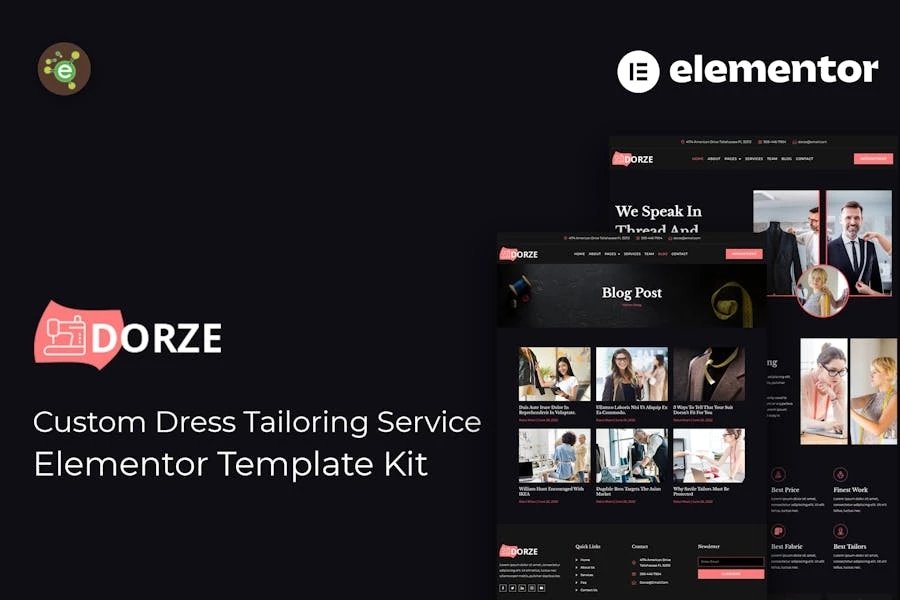 Dorze - Template Kit Elementor Pro para servicio de sastrería de vestidos personalizados