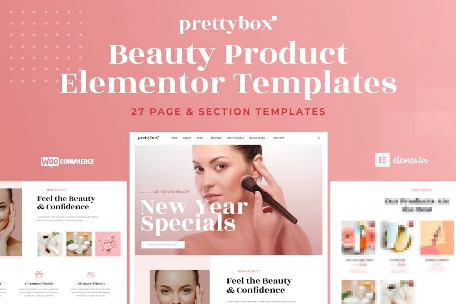 Prettybox - Kit de plantillas Elementor para tienda de cosméticos y productos de belleza