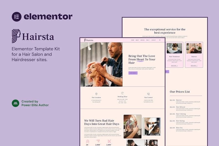 Hairsta - Template Kit Elementor para peluquería y peluquería