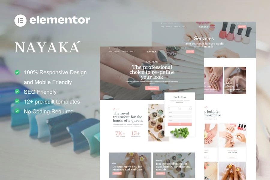 Nayaka - Template Kit Elementor para salón de uñas y cuidado de belleza