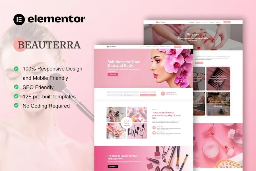 Beauterra - Kit de plantillas Elementor Pro para maquilladores y salones de belleza