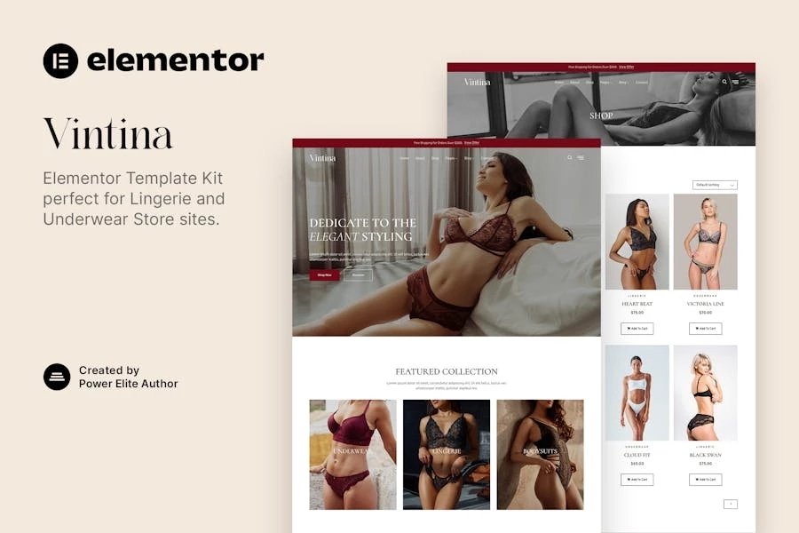 Vintina - Template Kit Elementor para tienda de lencería y ropa interior