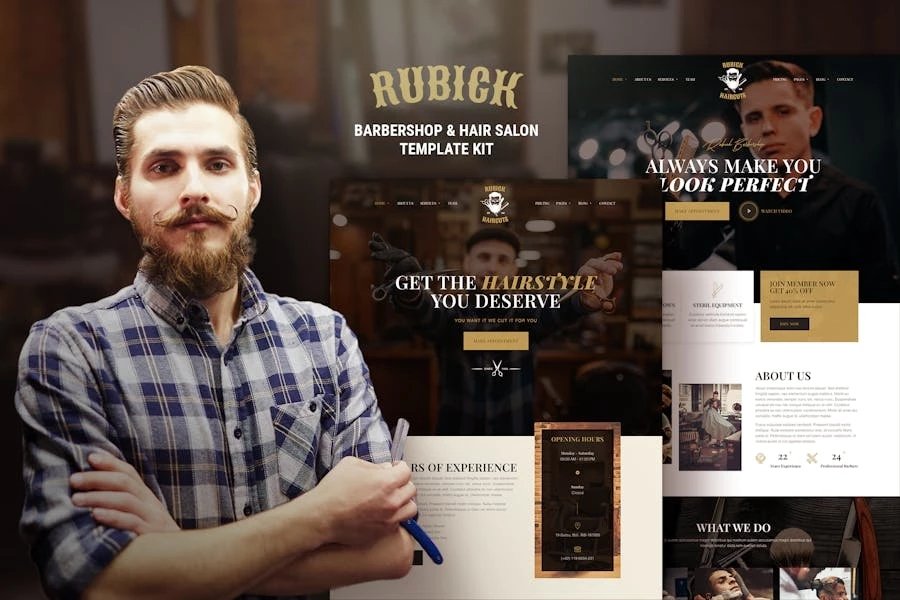 Rubick - Kit de plantillas Elementor para barbería y peluquería