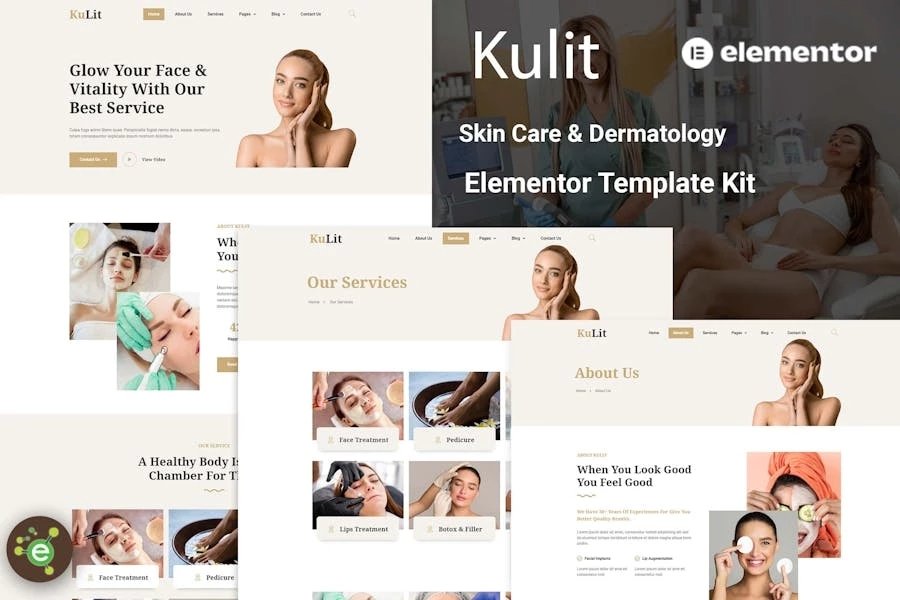 Kulit - Kit de Plantilla Elementor para cuidado de la piel y dermatología