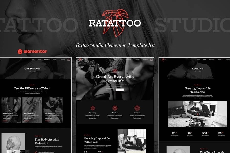 Ratattoo - Template Kit Elementor para Tattoo Studio
