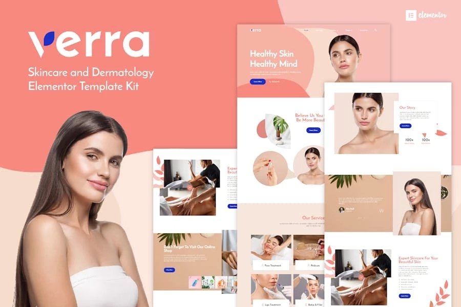 Verra - Kit de plantillas Elementor para cuidado de la piel y dermatología