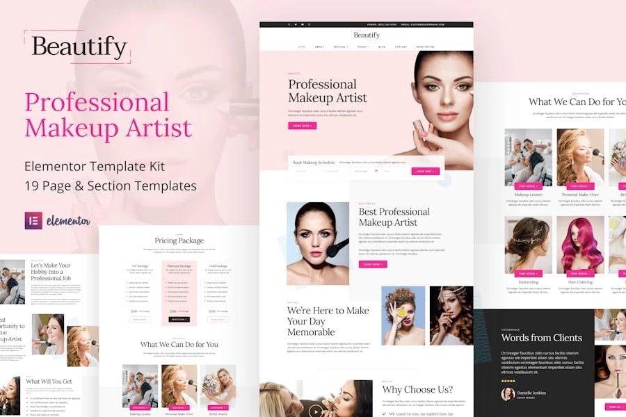 Beautify - Template Kit Elementor para maquilladores y estilistas
