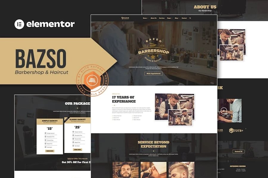 Bazso - Template Kit Elementor de Barbershop