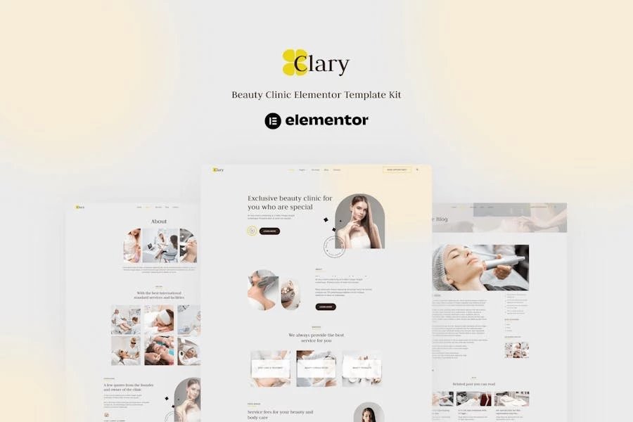 Clary - Kit de plantillas Elementor para clínica de belleza