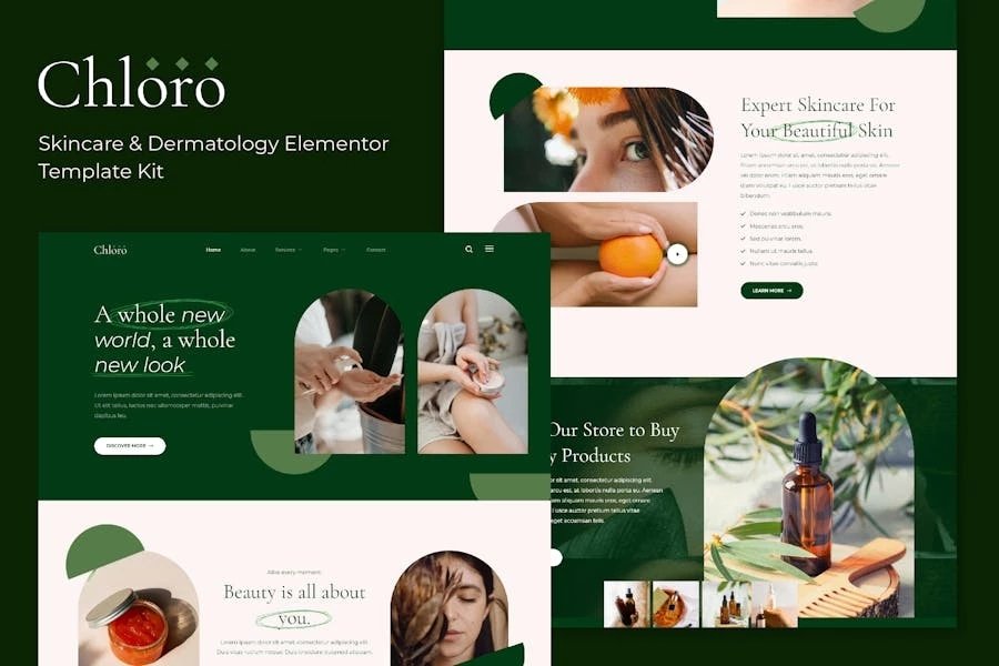 Chloro - Template Kit Elementor para cuidado de la piel y dermatología