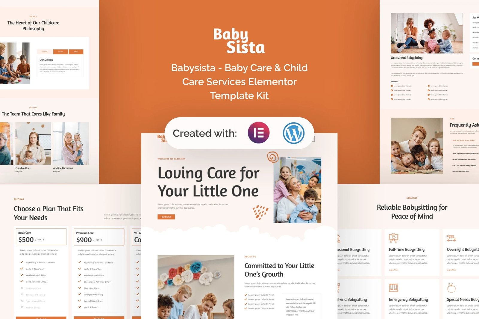 Babysista - Kit de plantillas Elementor para servicios de cuidado de bebés y guarderías