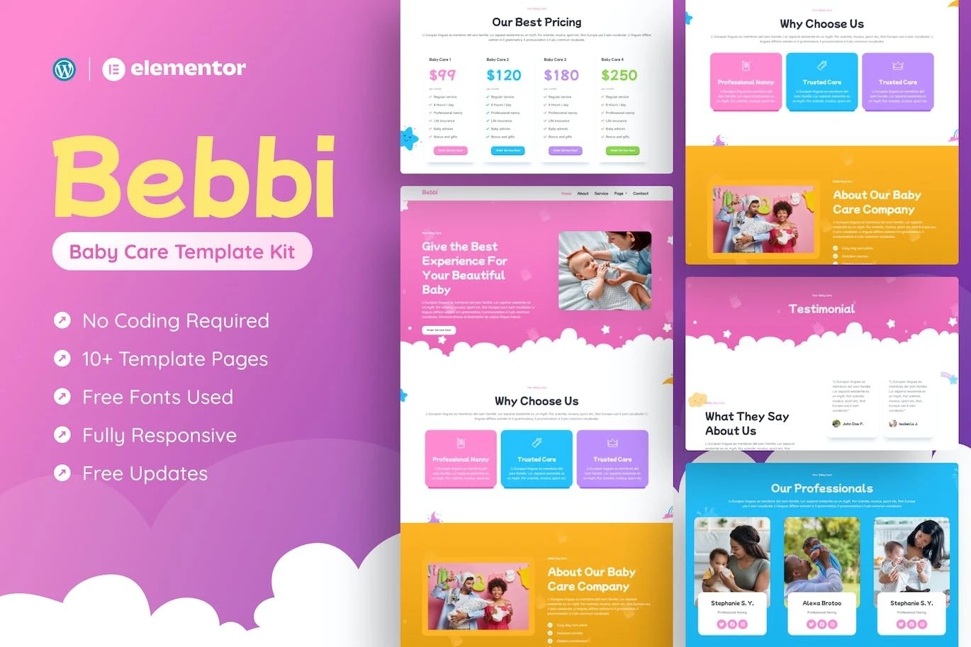 Bebbi - Template Kit creativas Elementor Pro para el cuidado del bebé