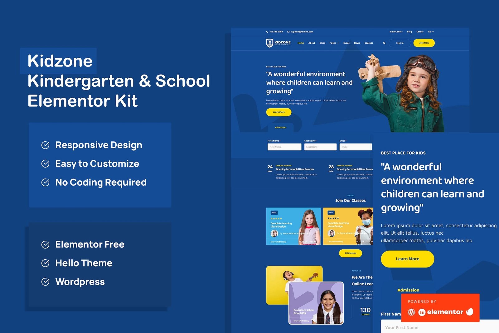 Kidzone - Template Kit para Kindergarten School Elementor