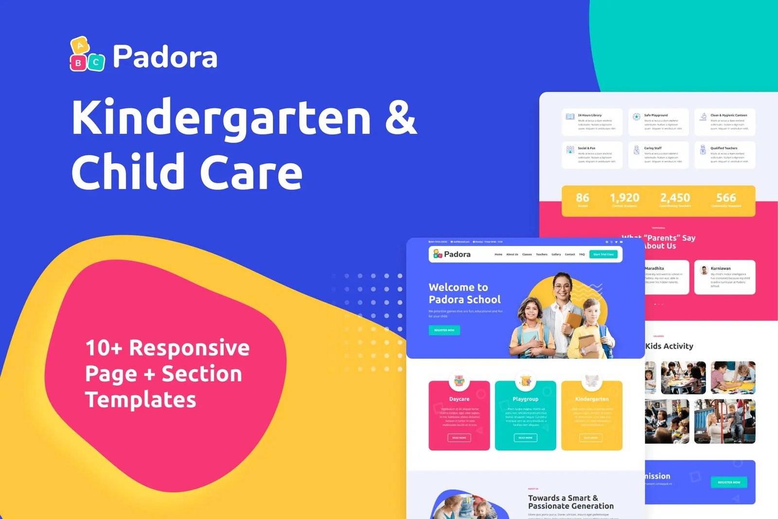 Padora - Template Kit Elementor para jardín de infantes y cuidado infantil