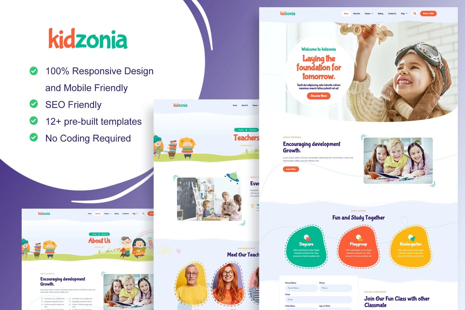 Kidzonia - Template Kit Elementor para jardín de infantes y cuidado infantil