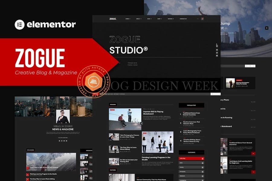 Zogue - Template Kit Elementor Pro para blogs y revistas creativas