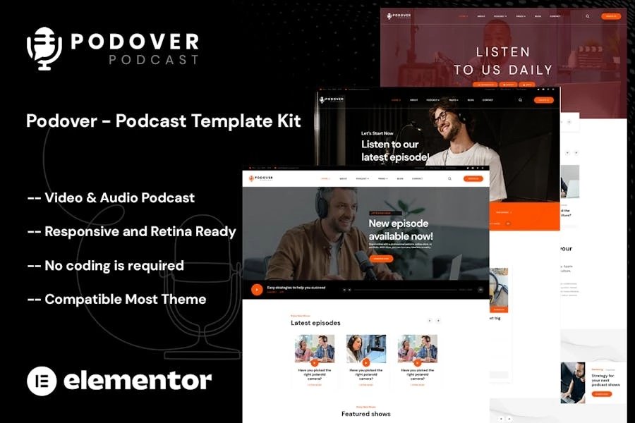 Podover - Kit de plantillas Elementor de podcast