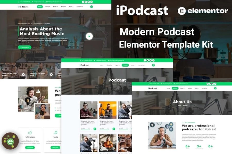 iPadcast - Kit moderno de plantillas para podcasts Elementor