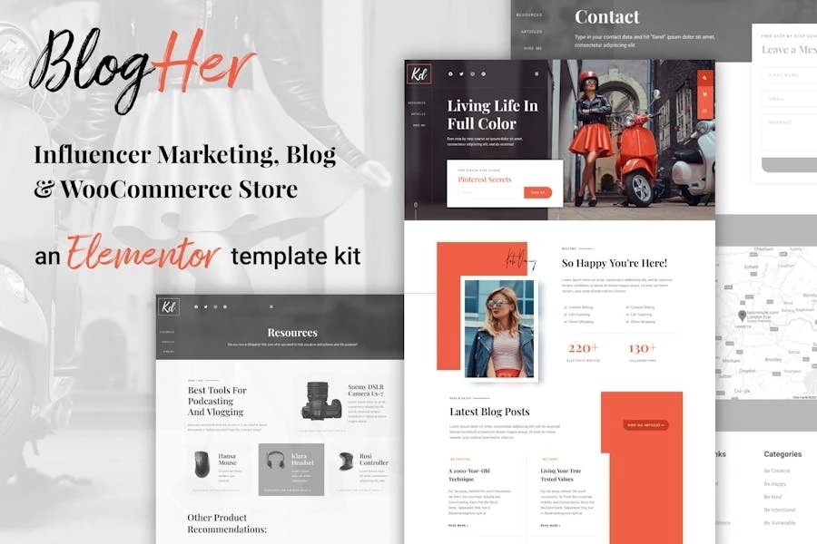 BlogHer - Template Kit Elementor de marketing para influenciadores