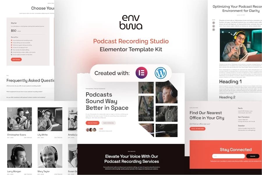 Envbwa - Kit de plantillas Elementor Pro para estudio de grabación de podcasts