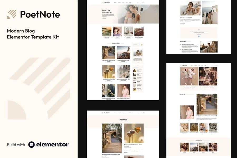 PoetNote - Template Kit Elementor Pro para blogs modernos