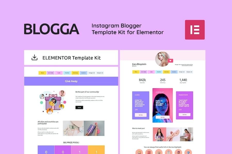 BLOGGA - Kit de plantillas de Instagram Blogger Elementor