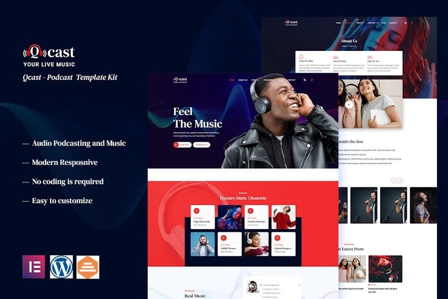 Qcast - Template Kit Elementor para podcasts y música