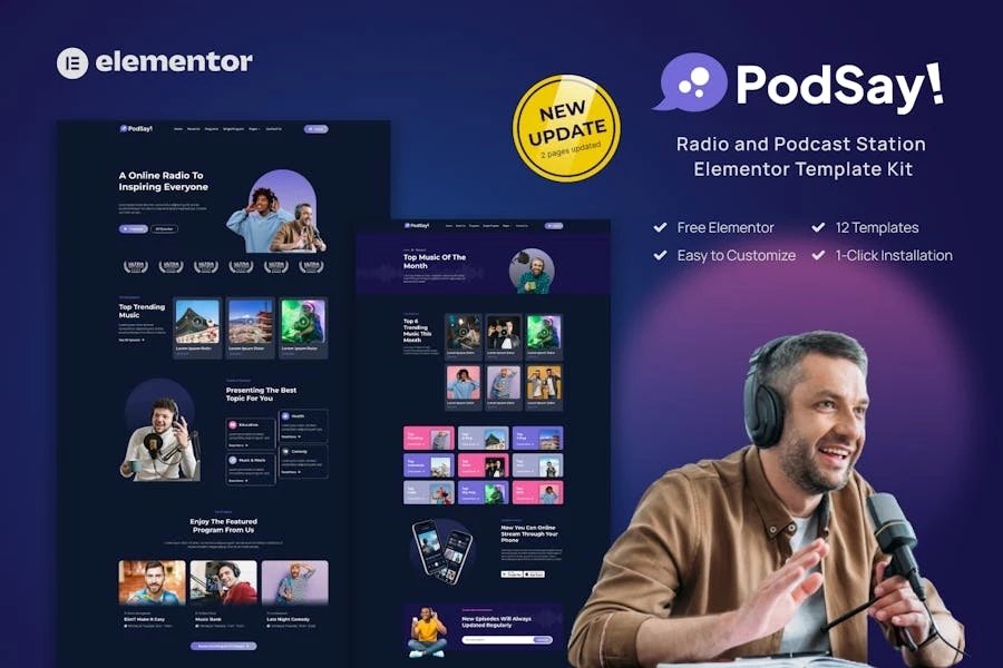PodSay - Template Kit para emisoras de radio y podcasts Elementor
