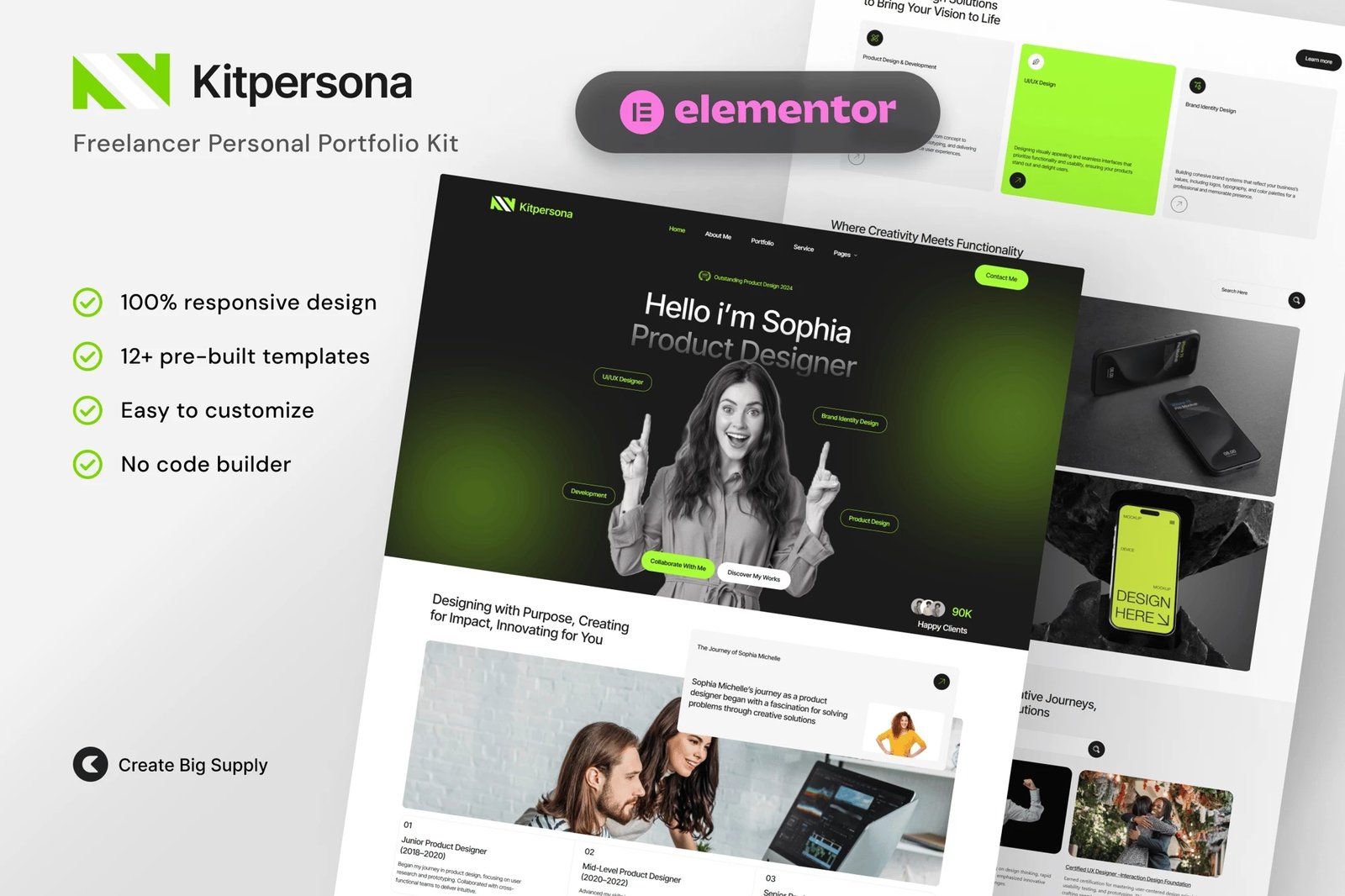 KitPersona - Kit de Plantillas Elementor para Porfolio Personal Freelancer