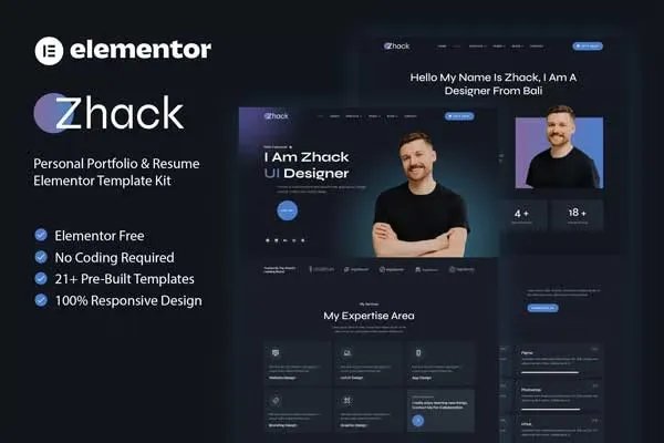 Zhack - Kit de Plantillas Elementor para Porfolios Personales y Currículum