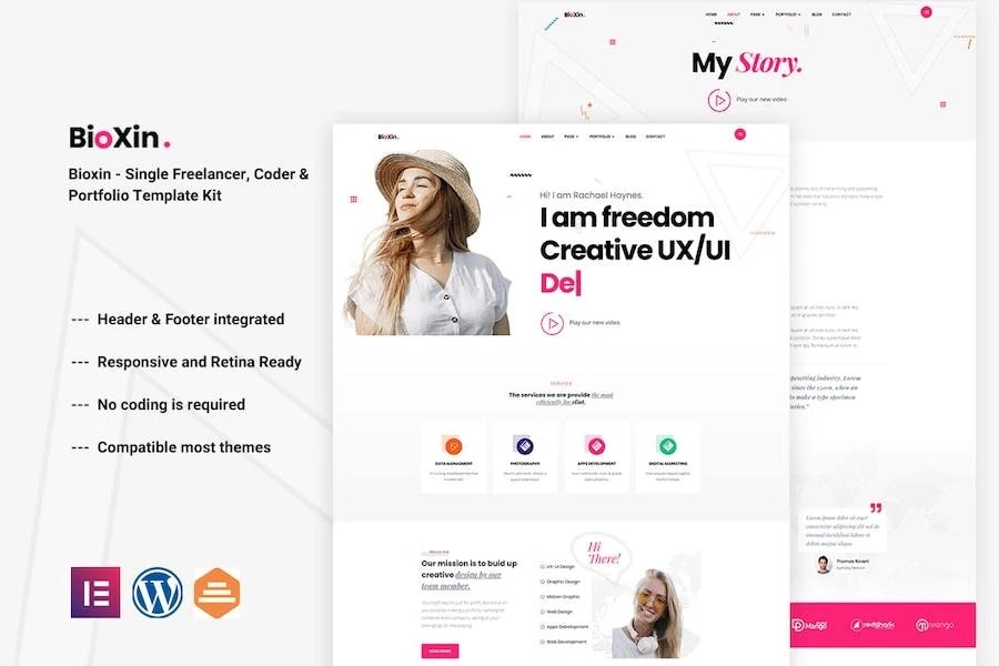 Bioxin - Template Kit de CV y Porfolio Elementor de Freelancer individual