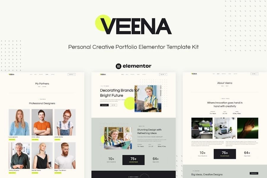 Veena - Template Kit Elementor para Porfolio creativo personal