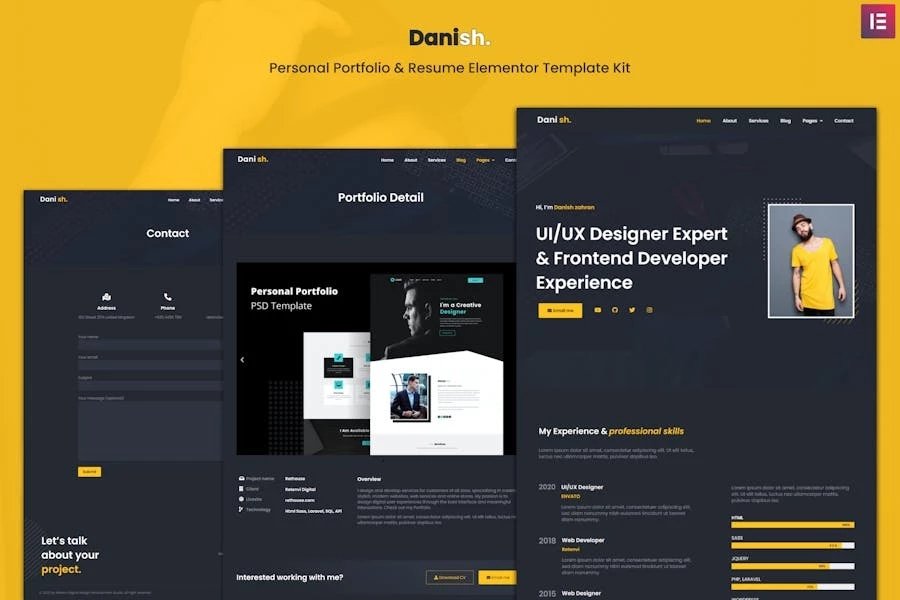 Danés - Template Kit Elementor para Porfolio personal y currículum