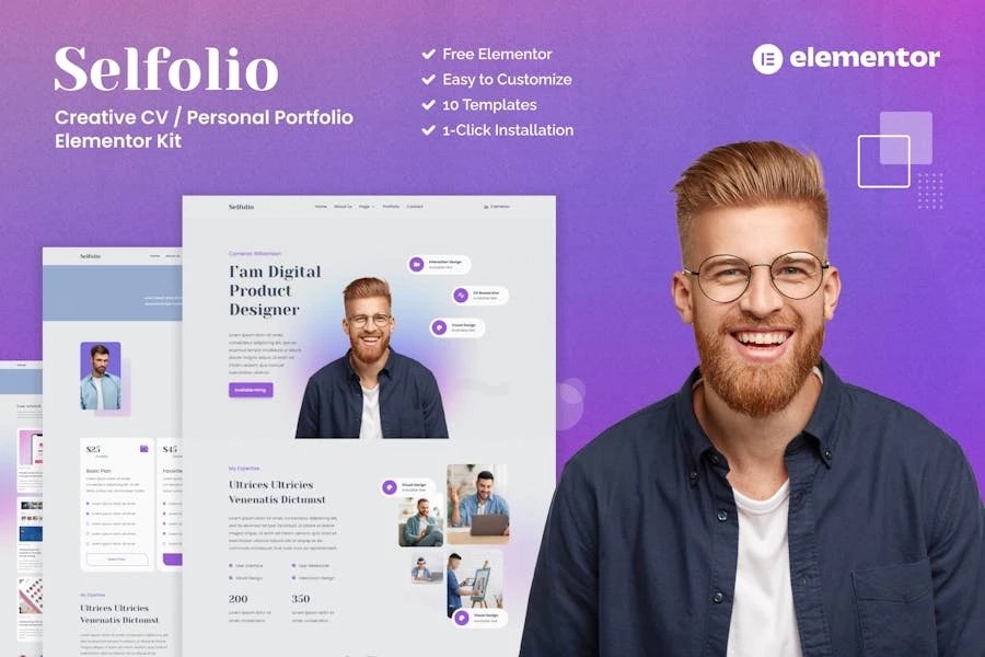 Selfolio - Kit de plantillas Creative CV Elementor