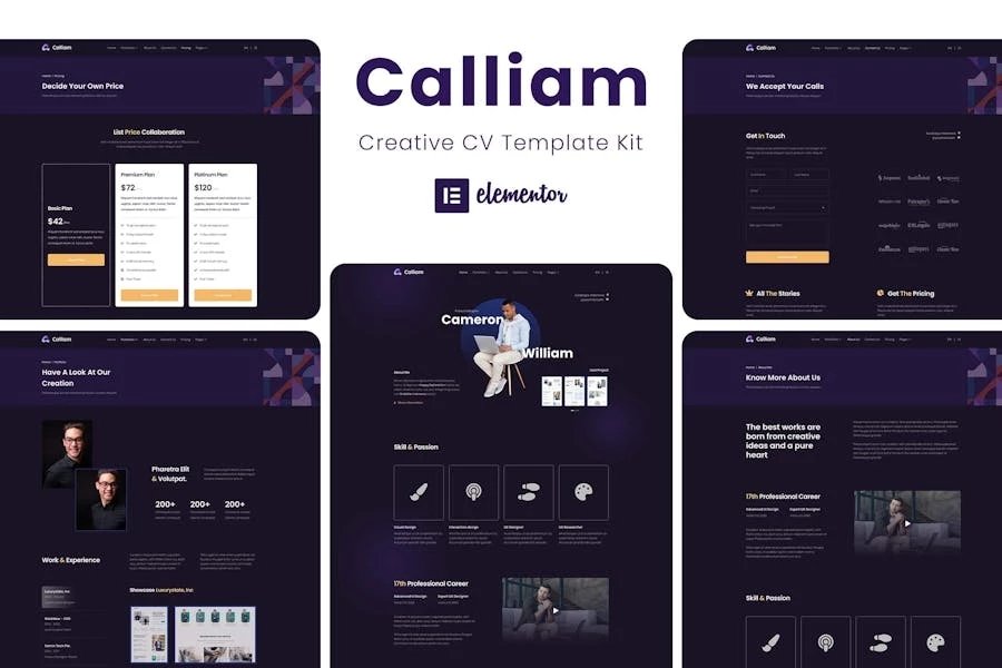 Calliam - Kit de plantillas creativas de CV Elementor