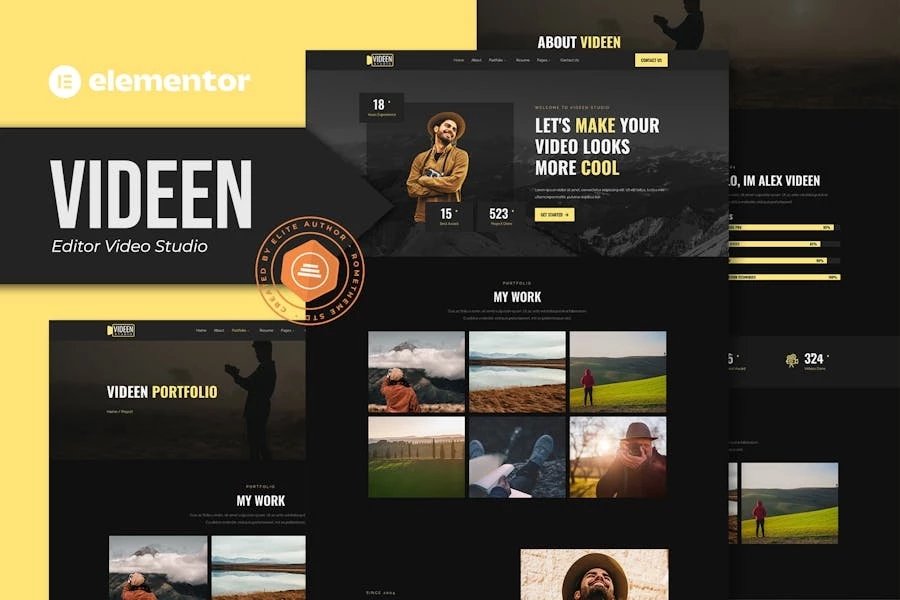 Videen - Template Kit de Elementor de Studio Editor de vídeo