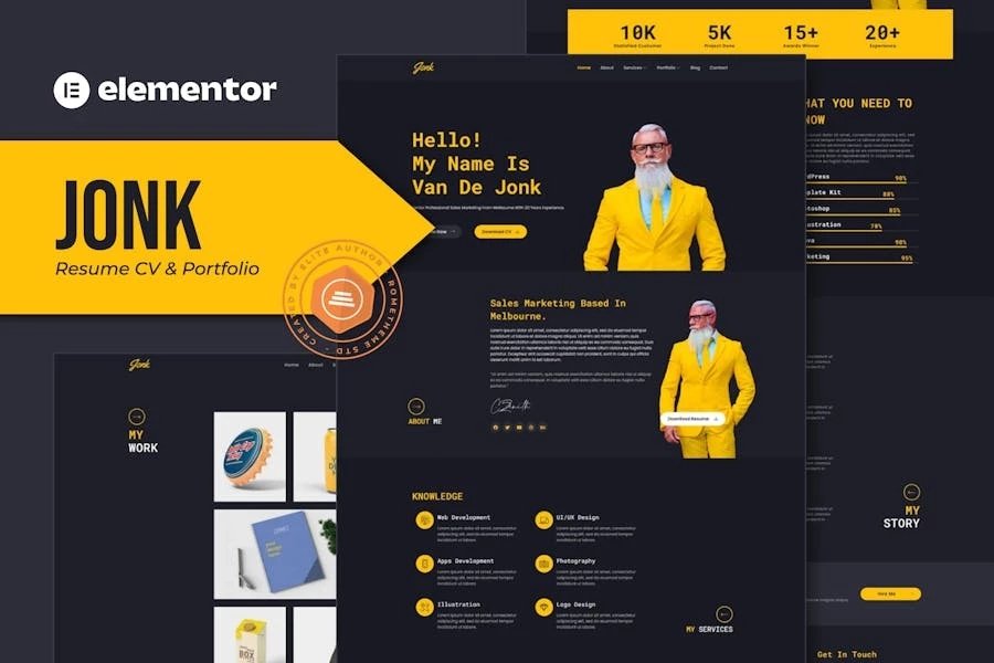 Jonk - Template Kit Elementor para currículum vitae y Porfolio