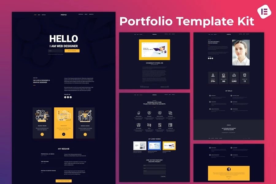 Propus Kit de plantillas Elementor para portafolios de diseñadores web