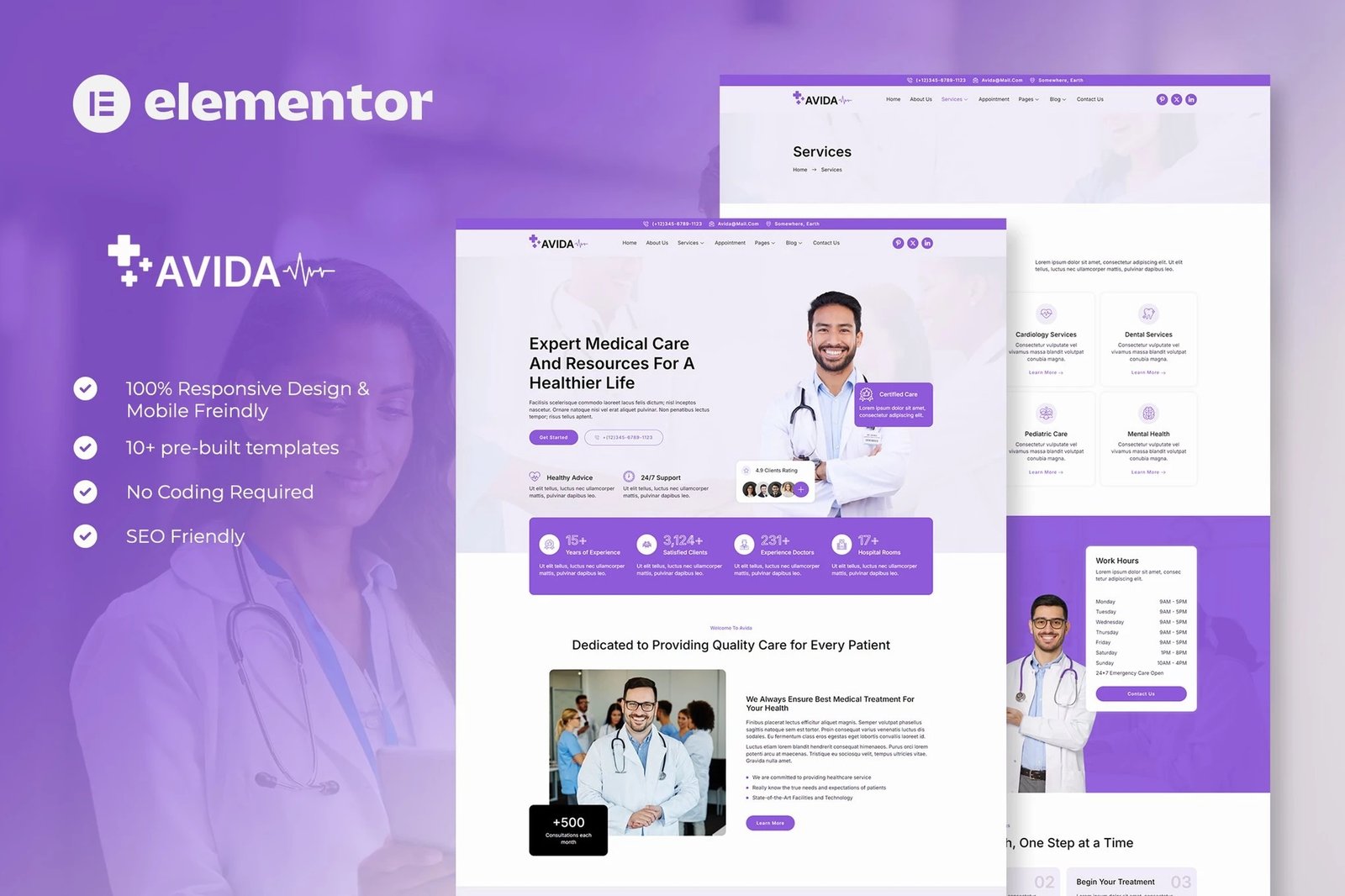 Avida - Kit de plantillas Elementor para salud y medicina