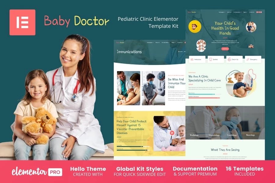 Baby Doctor - Kit de plantillas Elementor Pro para clínicas pediátricas
